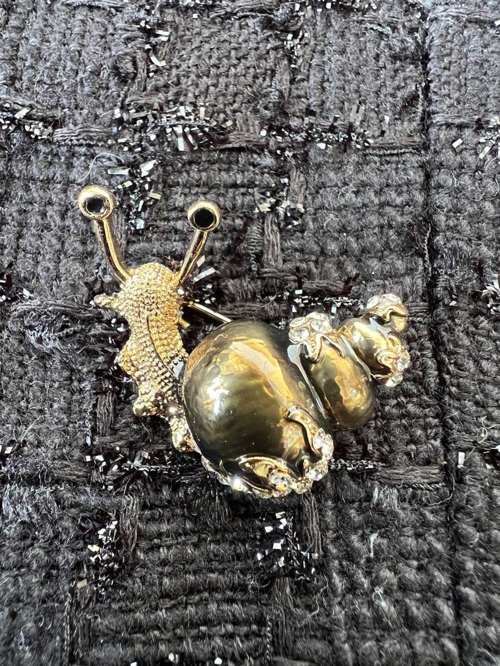 Gold-tone Snail Brooch with Rhinestone Accents